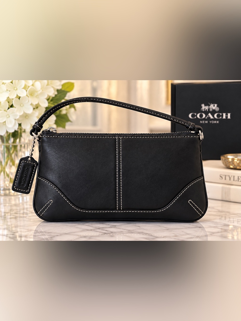 Coach Black Leather Purse ~ 6 1/2” x 4”